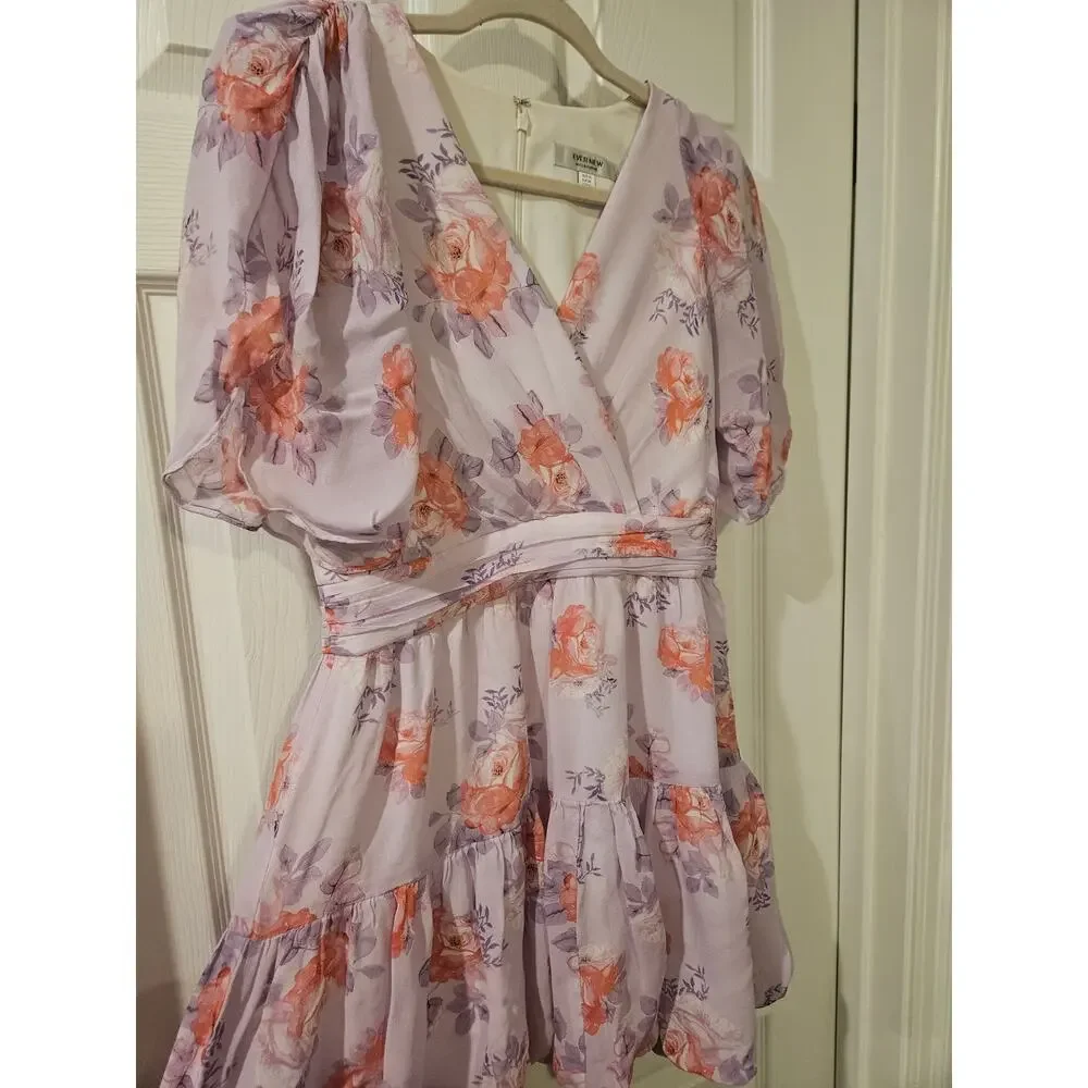 Ever New Lavender Floral Mini Dress 6‎ Romantic Flutter Sleeve Tiered Lined Boho